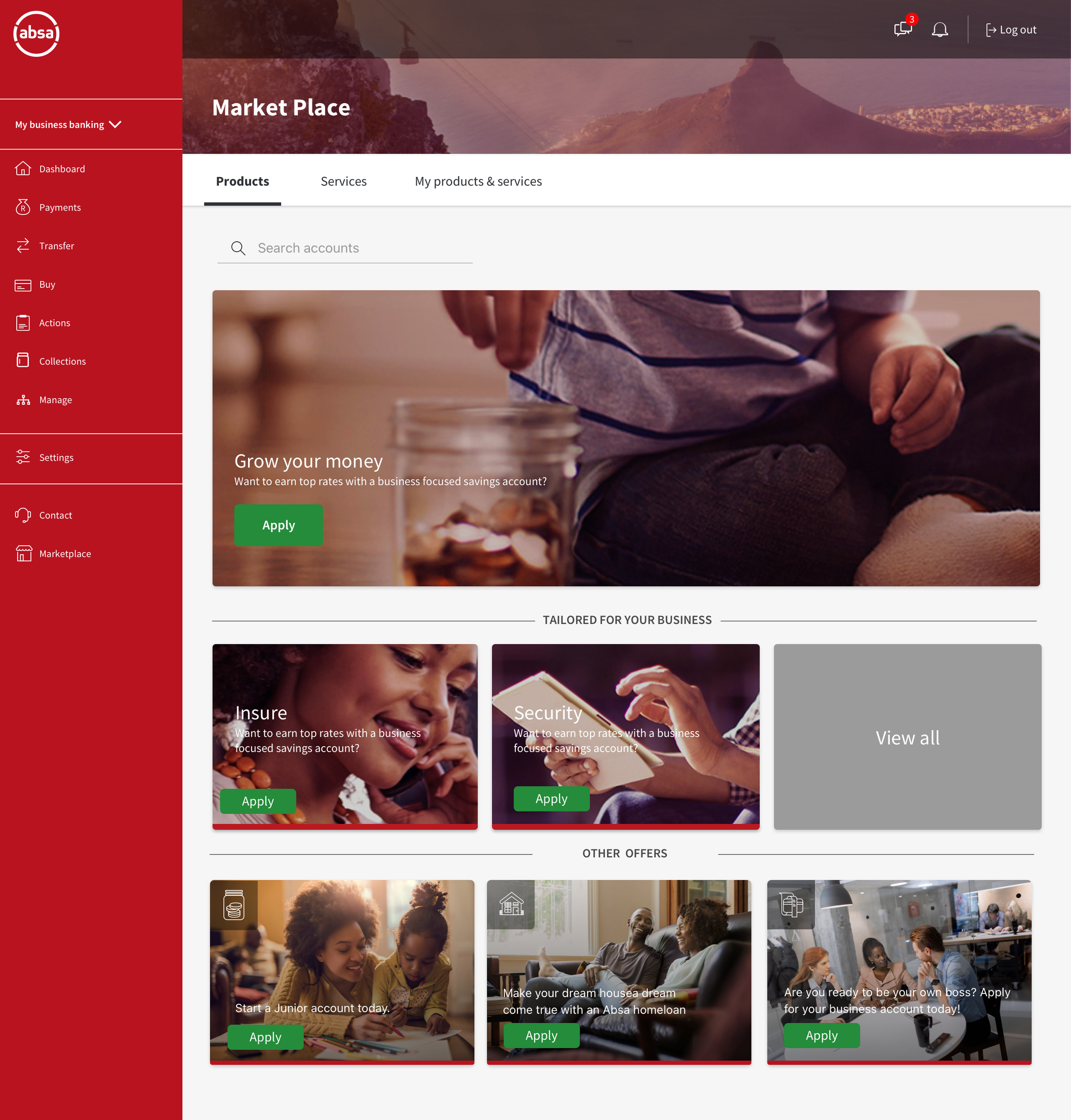 Business banking landing page